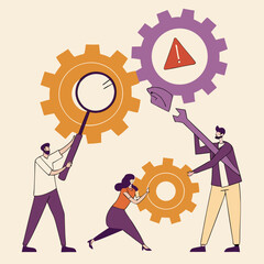 Teamwork and Problem Solving People Working Together to Fix a Technical Issue with Gears