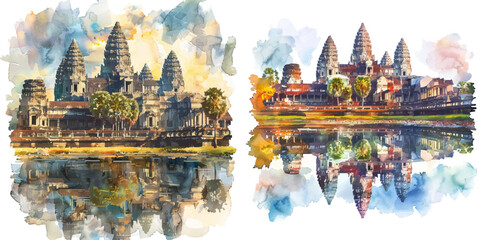 angkor wat lanscape watercolor vector illustration