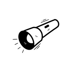 Hand Drawn Handheld Flashlight Illustration. Doodle Vector. Isolated on White Background - EPS 10 Vector