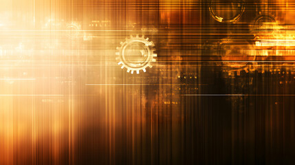 Abstract Golden Technology Backdrop with Gears and Futuristic Elements