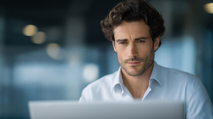 Businessman Analyzing Digital Marketing Dashboard in Modern Office