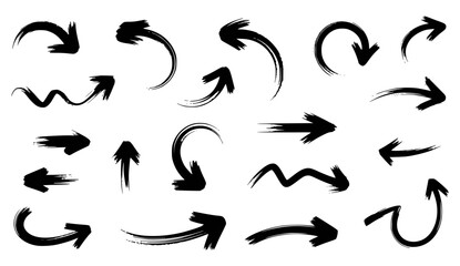 Collection of black grunge style arrows on white background