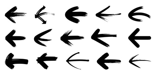 Black brushstroke arrows pointing left directional symbols collection