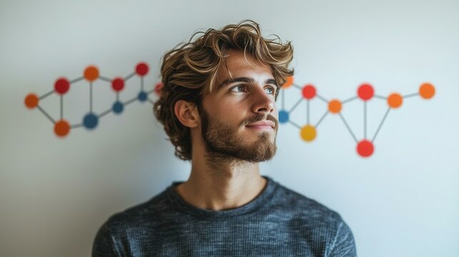 Curious Man Examining Molecular Model