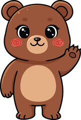 Fototapeta premium Adorable cartoon brown bear waving hello illustration