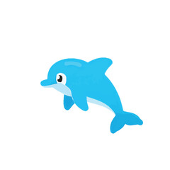 Playful Blue Cartoon Dolphin Jumping Isolated on White Background