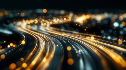 Night highway with blurred light trails, showcasing speed and movement.