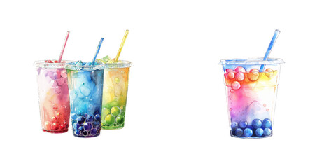 bubble tea watercolor vector illustration