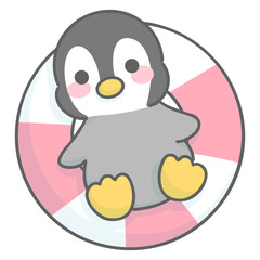 浮き輪で浮かぶペンギンのイラスト