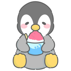 かき氷を食べるペンギンのイラスト