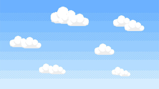 Pixel clouds set for game background in pixel art. Vector illustration.	