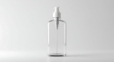 Transparent empty pump bottle dispenser mockup template with white pump and background