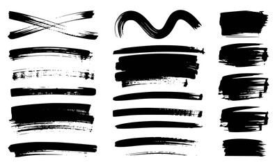 Set of black paint brush strokes and artistic design elements