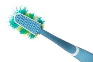 old used toothbrush on a white background