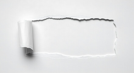 Torn white paper with a rolled edge revealing blank background space for design