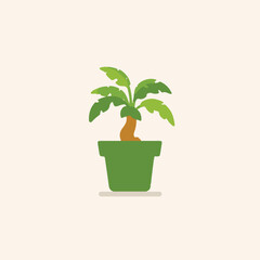 Potted houseplant illustration with stylized foliage in green container.