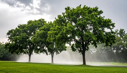 Rain and storm winds blowing trees, thunderstorm