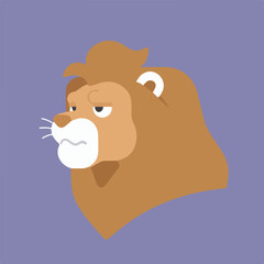 Cartoon Lion with a Disgruntled Expression on Lavender