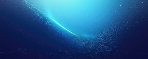 Abstract futuristic vector illustration banner template with blue-green gradient background, wave of dots, and digital technology concept for presentation or website design on dark blue backdrop.