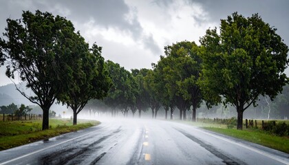 Fototapeta premium Rain and storm winds blowing trees, thunderstorm