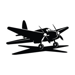 Black Silhouette Vintage Propeller Airplane Parked Runway Ground Shadow aircraft