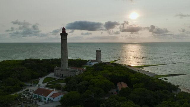 WHALE LIGHTHOUSE from a drone, Saint-Clement-des-Baleines, Atlantic, France, Europe