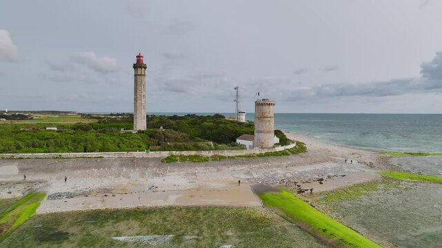 WHALE LIGHTHOUSE from a drone, Saint-Clement-des-Baleines, Atlantic, France, Europe
