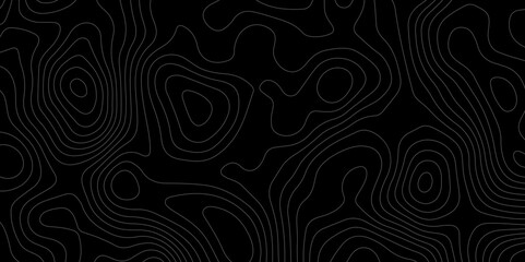 Fototapeta premium Abstract dark topographic contour lines on a black background. Minimalist elevation map pattern for modern tech, data visualization, or geographic design. Smooth flowing lines in organic shapes.
