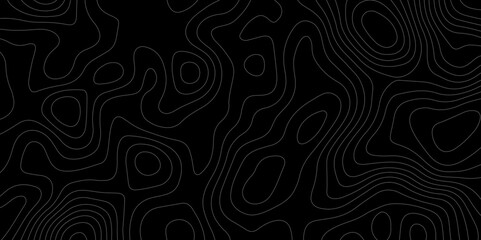 Abstract dark topographic contour lines on a black background. Minimalist elevation map pattern for modern tech, data visualization, or geographic design. Smooth flowing lines in organic shapes.
