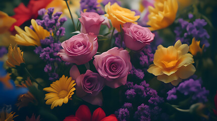 Obraz premium Vibrant Bouquet of Mixed Flowers with Roses and Daisies