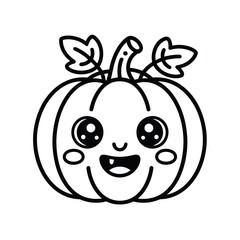 Fototapeta premium Pumpkin black and white cartoon is perfect for Halloween designs. Adorable with a happy face, ideal for childrens illustrations.