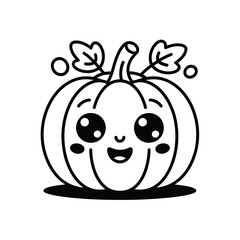 Pumpkin in black and white, a cute cartoon with a happy face. Ideal for fallthemed designs, Halloween, childrens illustrations.