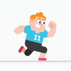 Cartoon man running, action, fun character illustration, sporty figure.