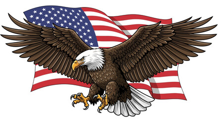 Naklejka premium American Bald Eagle Soaring with the Stars and Stripes A Patriotism Illustration