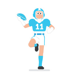 Cartoon Football Player Holding Ball in Blue Uniform, Isolated