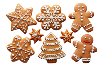 Festive gingerbread cookies isolated on a white background