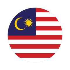 Round Malaysia Flag Icon – Malaysia Flag Circular Vector Badge with Standard Colors and National Symbol. Circle Flag Icon of Malaysia, Button Badge Icon.
