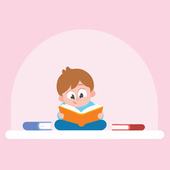 Young Boy Reading a Book with Enthusiasm and Joy