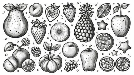 Black and white fruit illustration for kids' coloring activities. Perfect for designers, web developers, and educators creating fun, educational printables or digital learning tools.