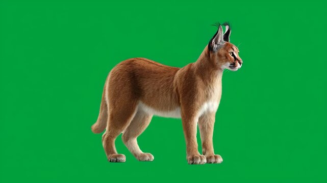 Caracal Wild Cat on Green Screen Background
