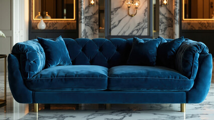 Luxurious teal velvet button tufted sofa elegant living room