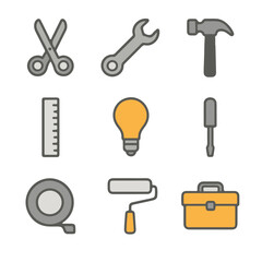 Fototapeta premium Simple Hand Tools Icon Set, DIY and Home Improvement Projects