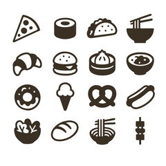 Simple Icon Set of Diverse Food Options, Brown on White