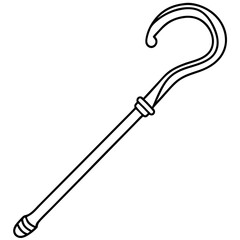 Simple shepherd crook illustration.  Line art drawing of pastoral staff, shepherd's crook, or crosier.  This elegant design is perfect for religious iconography, fairytale illustrations.