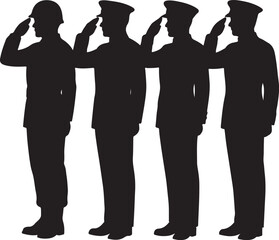 Military Salute Silhouette Vector | Soldier Standing and Saluting Clipart

