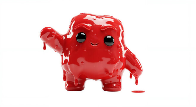 Strawberry Jam Gremlin A mischievous strawberry jam monster shaped like a wobbly blob with shiny, sticky texture. It has small black seed eyes and drips jam from its body