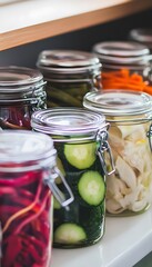 Glass Jars Fermenting Vegetables in Kitchen Eco-Food Prep Vibe