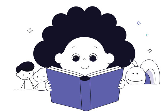 Cute little girl celebrating national book lovers day vector illustration