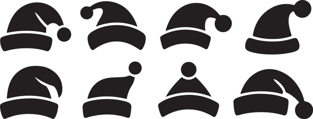 Collection of eight santa hats black silhouettes