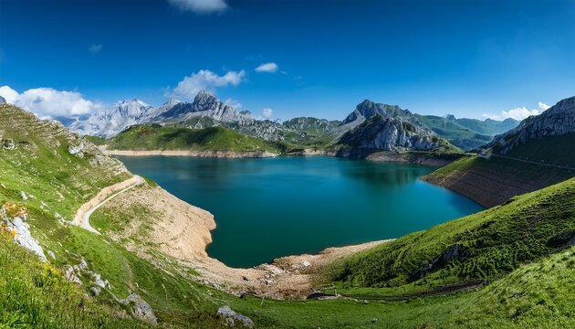 reservoir in the mountains of picos de europa cantabrian riano province of leon castile and leon northern spain